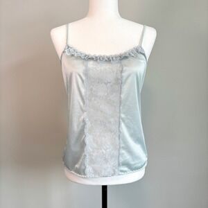 Vintage Edward Saykaly Women's Size Medium Cami Lace Pastel Blue Layering